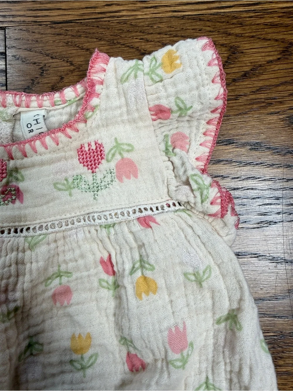 CHICKPEA Organic Baby Girls Floral Tulip Print Muslim Gauze Bubble Romper 3-6 M